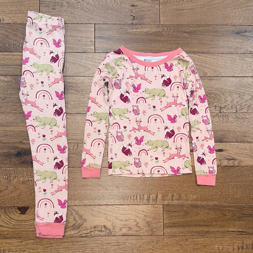 Members Mark Girls Favorite Pajamas Set - Woodland Animals & Rainbows - Size 8